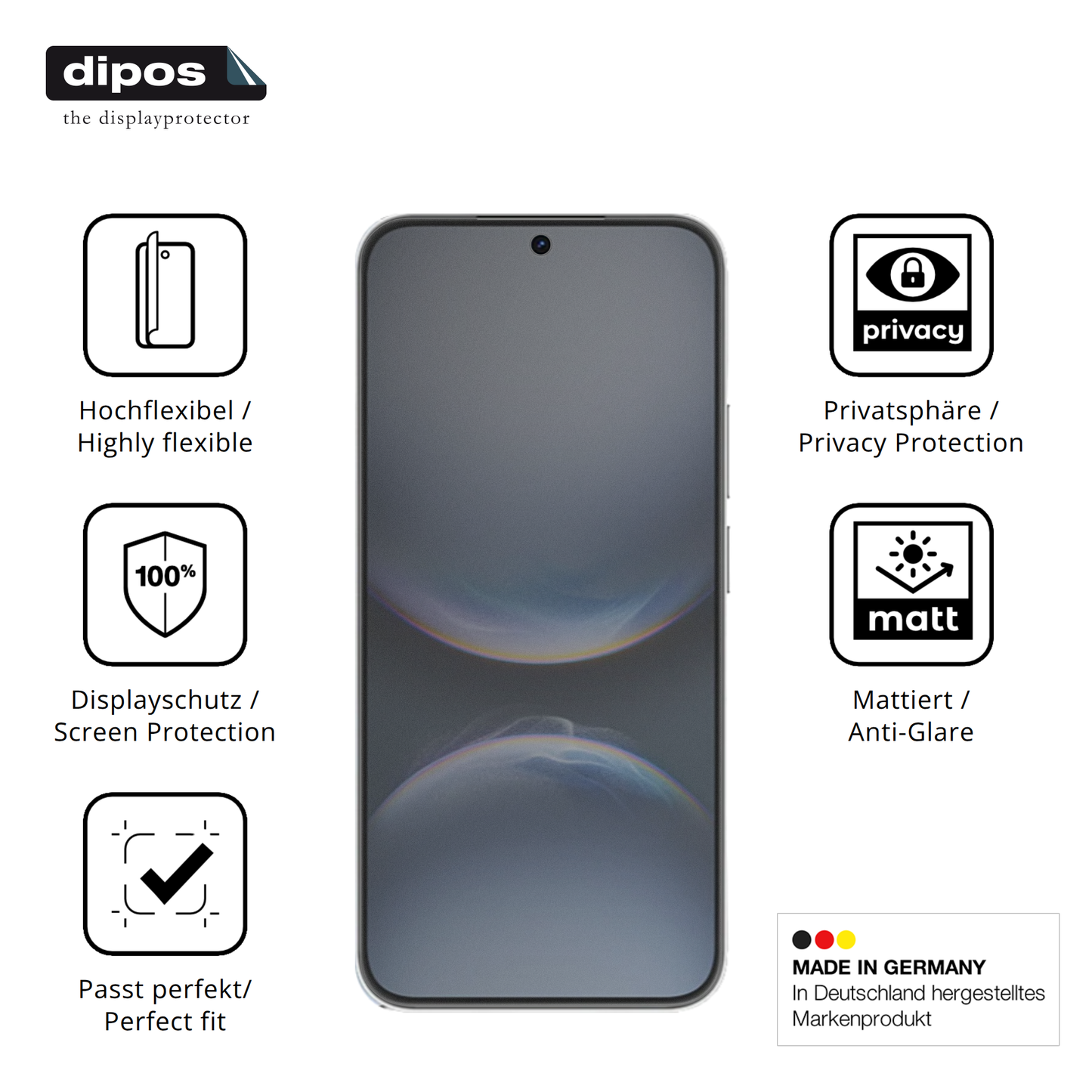 Flexible TPU-Folie passend zugeschnitten für Huawei Nova 14 Vitality, mit Privatsphäre-Schutz durch Sichtschutz-Folie