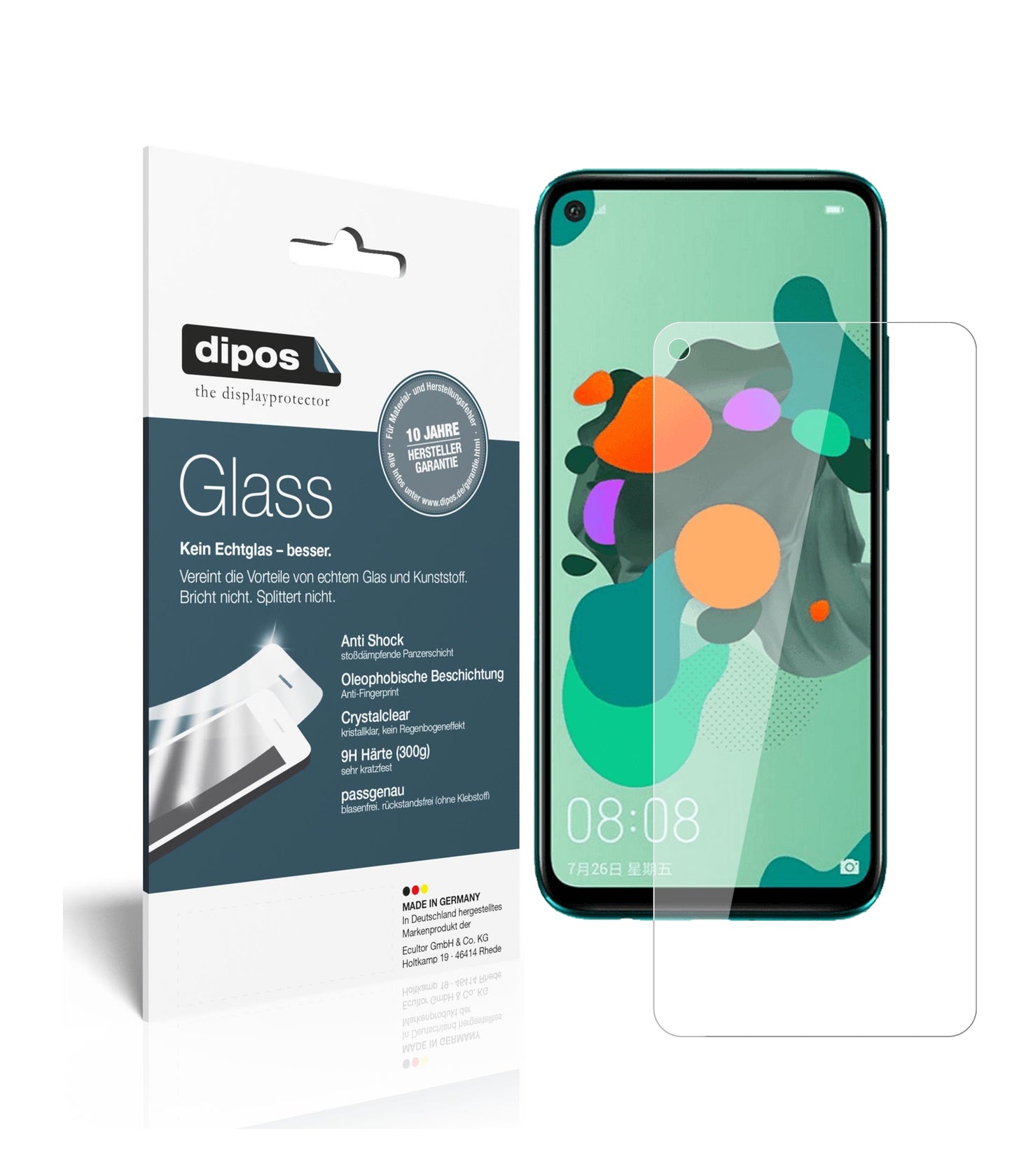 Klare Displayschutzfolie von dipos passend für Huawei nova 5z, 9H kratzfest und blasenfrei montiert