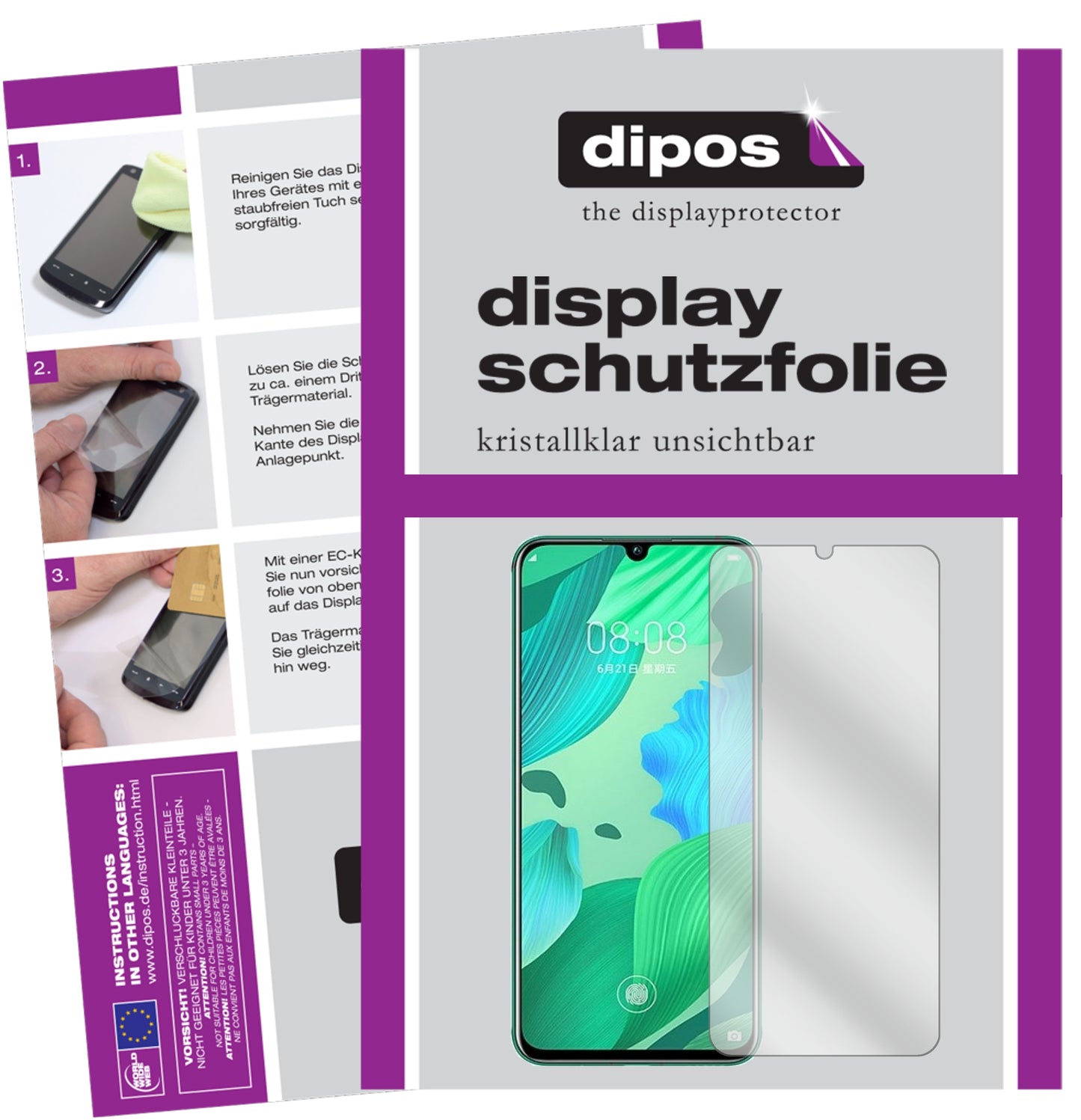 Klare Displayschutzfolie von dipos passend für Huawei nova 5 Pro, präziser Zuschnitt und blasenfrei montiert