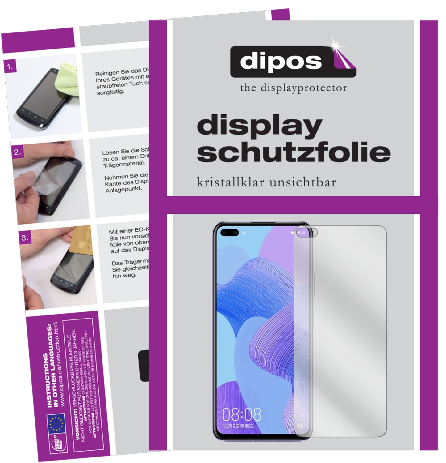 Klare Displayschutzfolie von dipos passend für Honor V30 5G, präziser Zuschnitt und blasenfrei montiert
