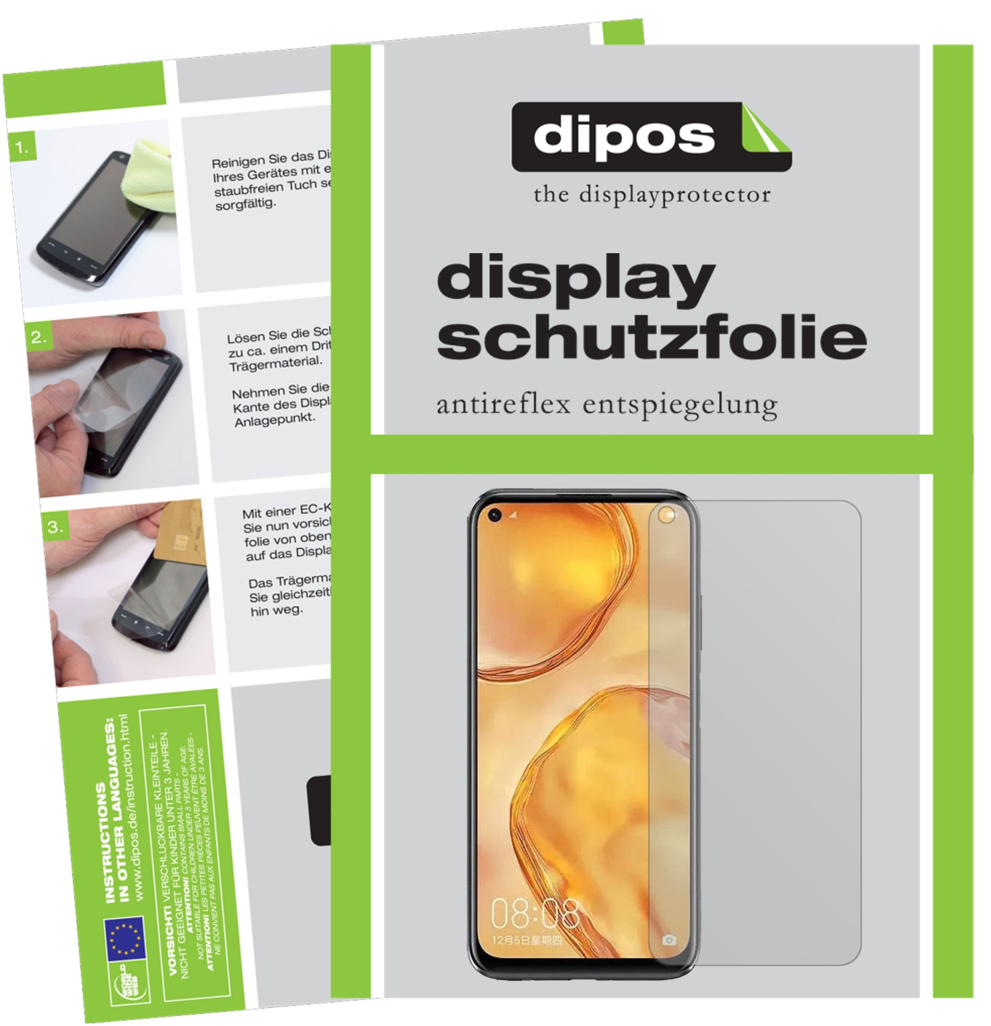 Matte Displayschutzfolie von dipos passend für Huawei P40 Lite, präziser Zuschnitt und blasenfrei montiert