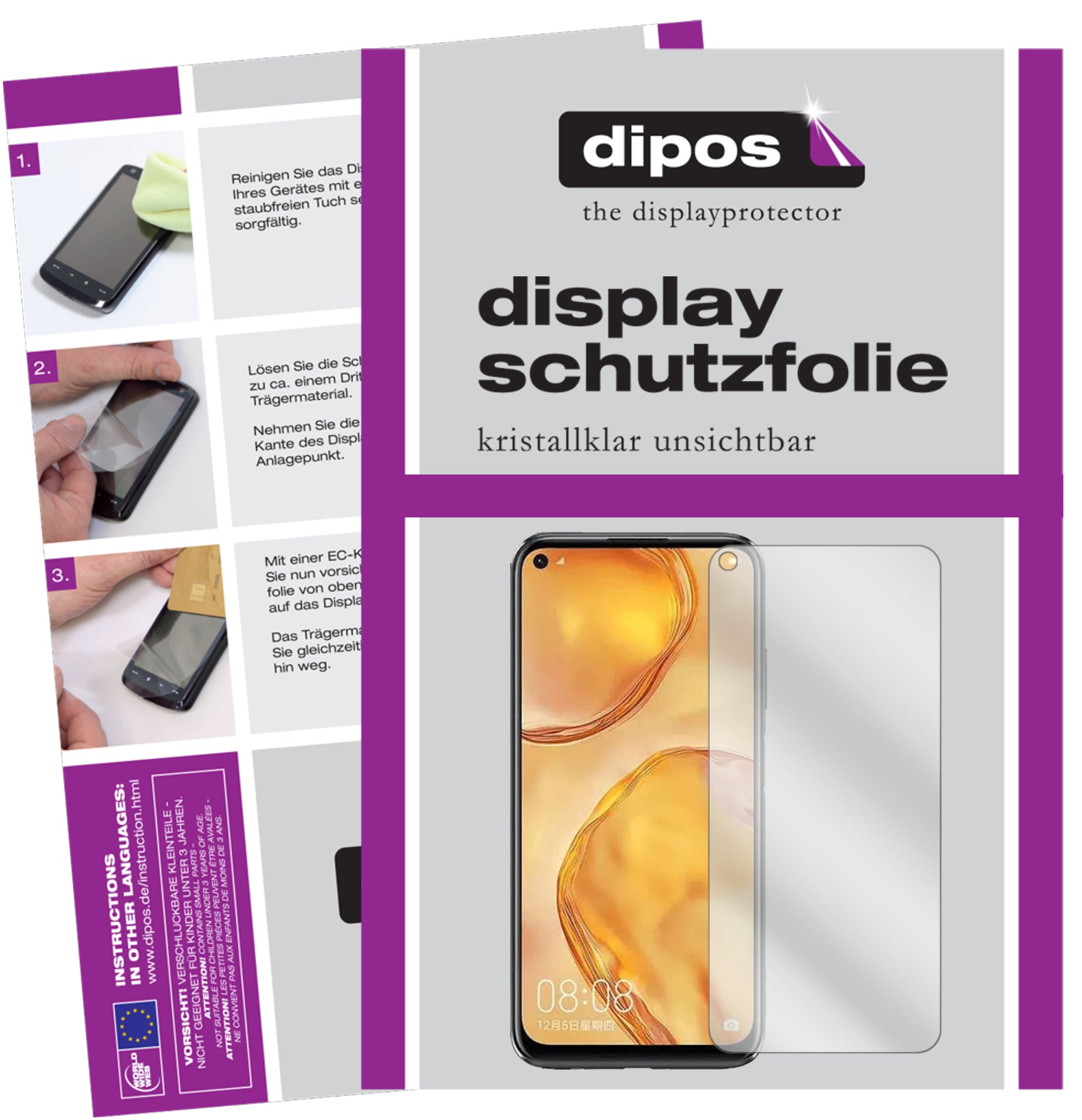 Klare Displayschutzfolie von dipos passend für Huawei nova 7i, präziser Zuschnitt und blasenfrei montiert