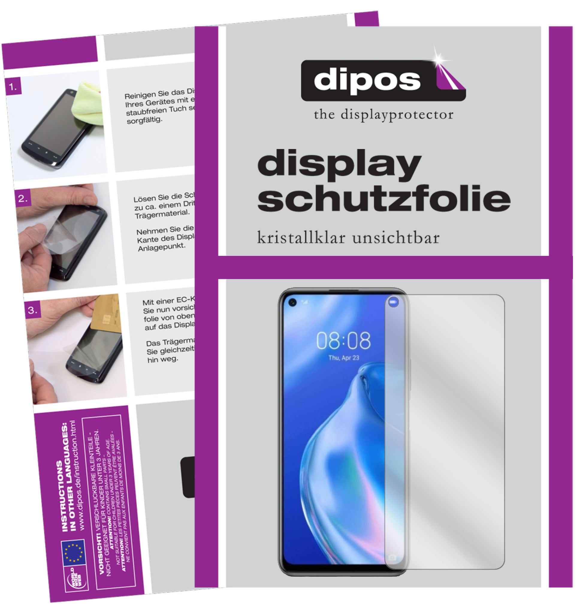 Klare Displayschutzfolie von dipos passend für Huawei P40 lite 5G, präziser Zuschnitt und blasenfrei montiert