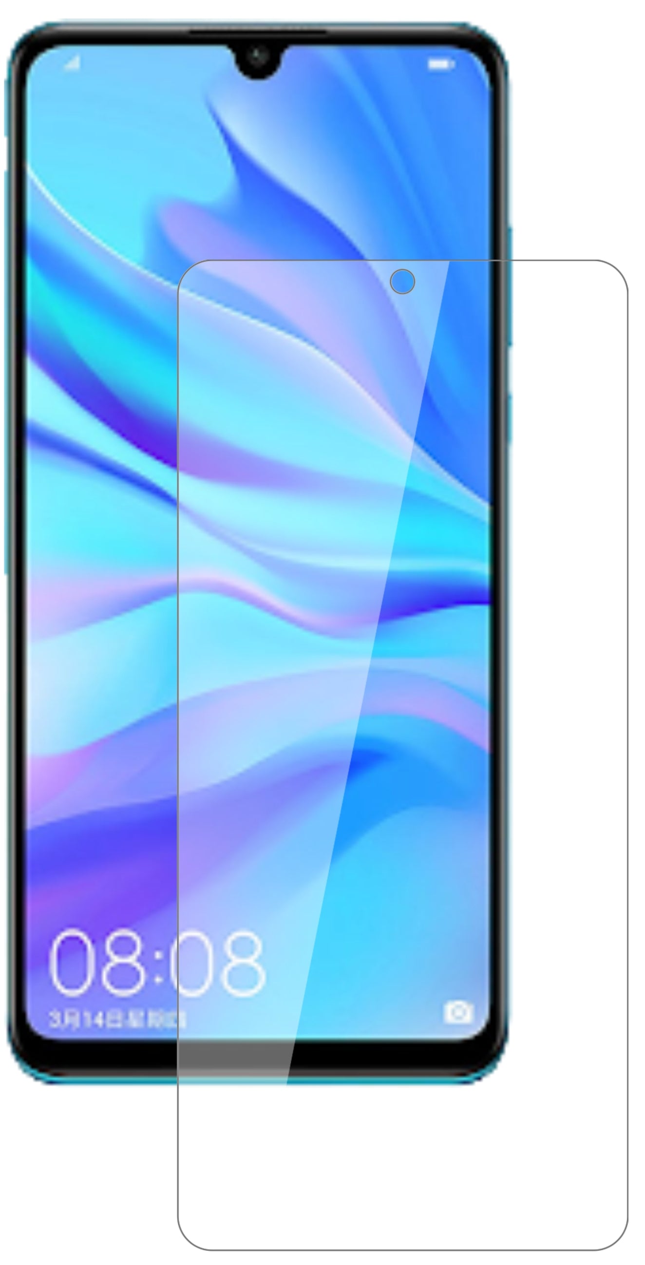 HuaweiP30 Lite New Edition mit aufgebrachter dipos Flex Schutzfolie, glasklare Darstellung ohne Einschränkungen