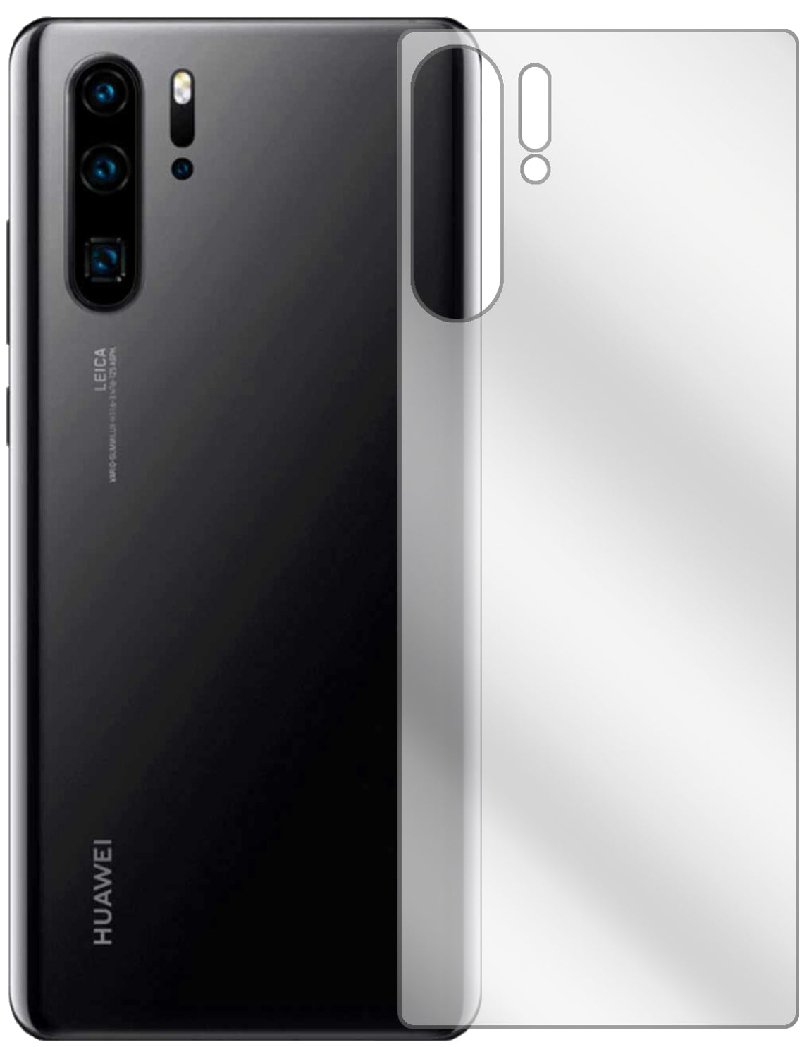 HuaweiP30 Pro New Edition Rückseite mit aufgebrachter dipos Displayschutzfolie, glasklare Darstellung ohne Einschränkungen
