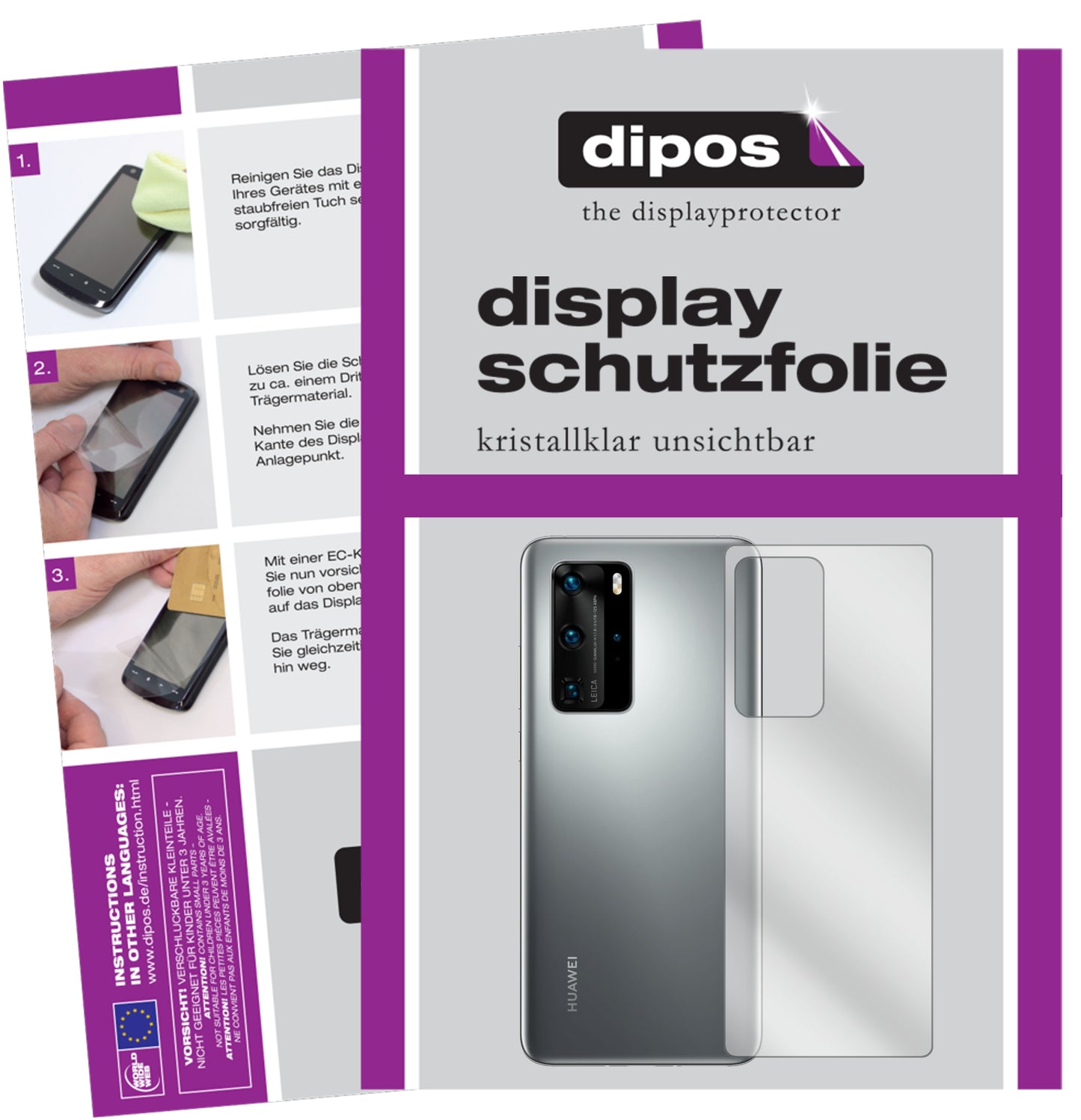 Klare Displayschutzfolie von dipos passend für Huawei P40 Rückseite, präziser Zuschnitt und blasenfrei montiert