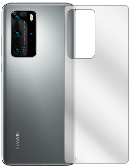 HuaweiP40 Rückseite mit aufgebrachter dipos Displayschutzfolie, glasklare Darstellung ohne Einschränkungen
