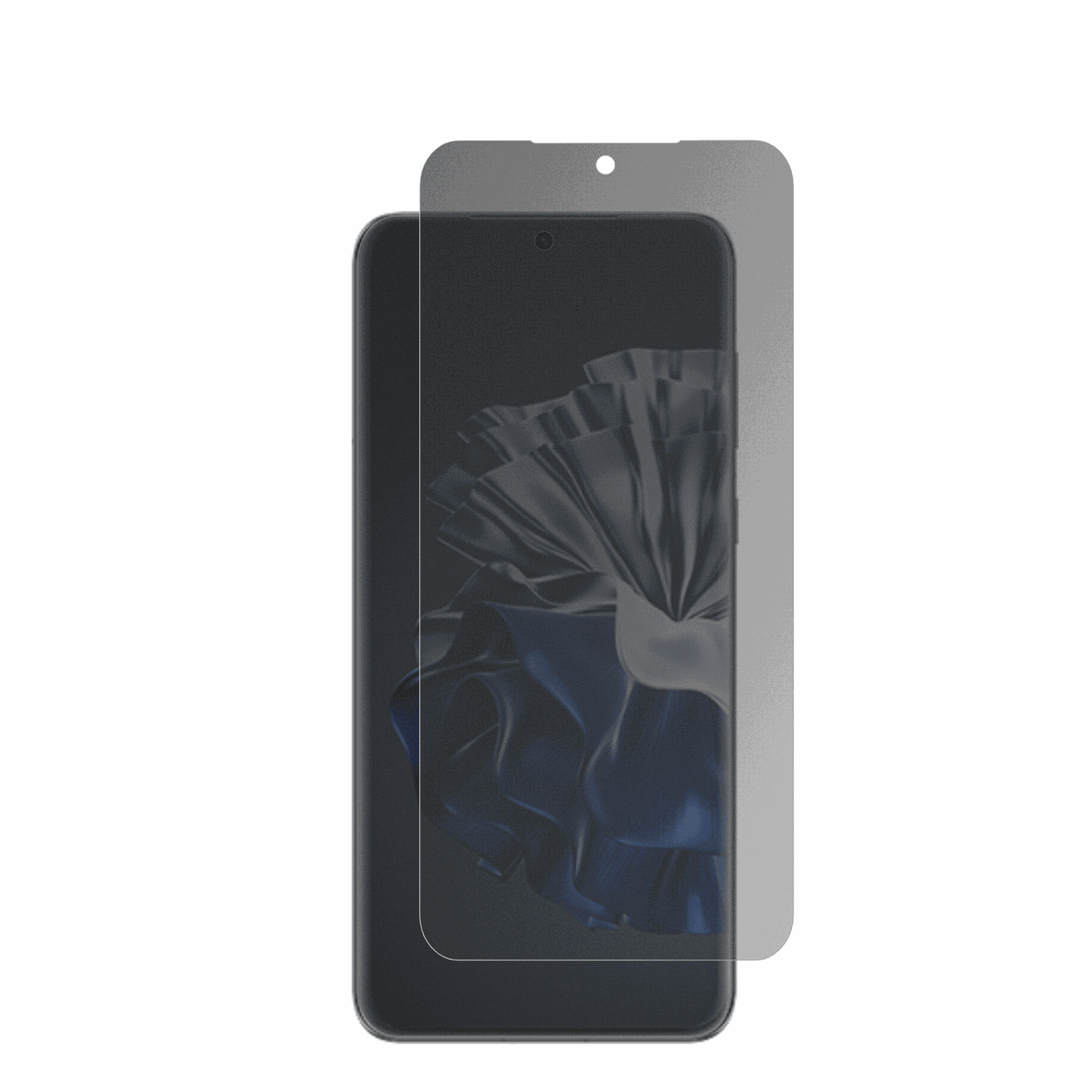 HuaweiP60 Pro mit aufgebrachter dipos Flex Schutzfolie, die seitliche Einblicke blockiert