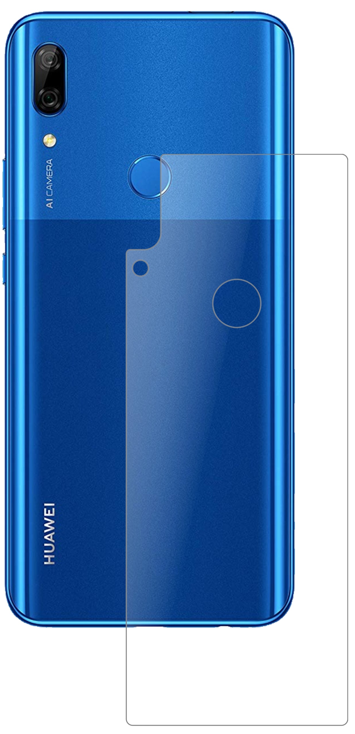 HuaweiP Smart Pro (2020) Rückseite mit aufgebrachter dipos Panzerfolie, die lästige Fingerabdrücke minimiert
