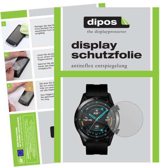 Matte Displayschutzfolie von dipos passend für Huawei Watch GT 2 (46mm), präziser Zuschnitt und blasenfrei montiert