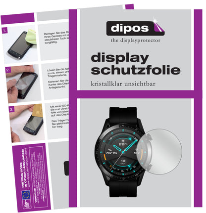 Klare Displayschutzfolie von dipos passend für Huawei Watch GT 2 (46mm), präziser Zuschnitt und blasenfrei montiert