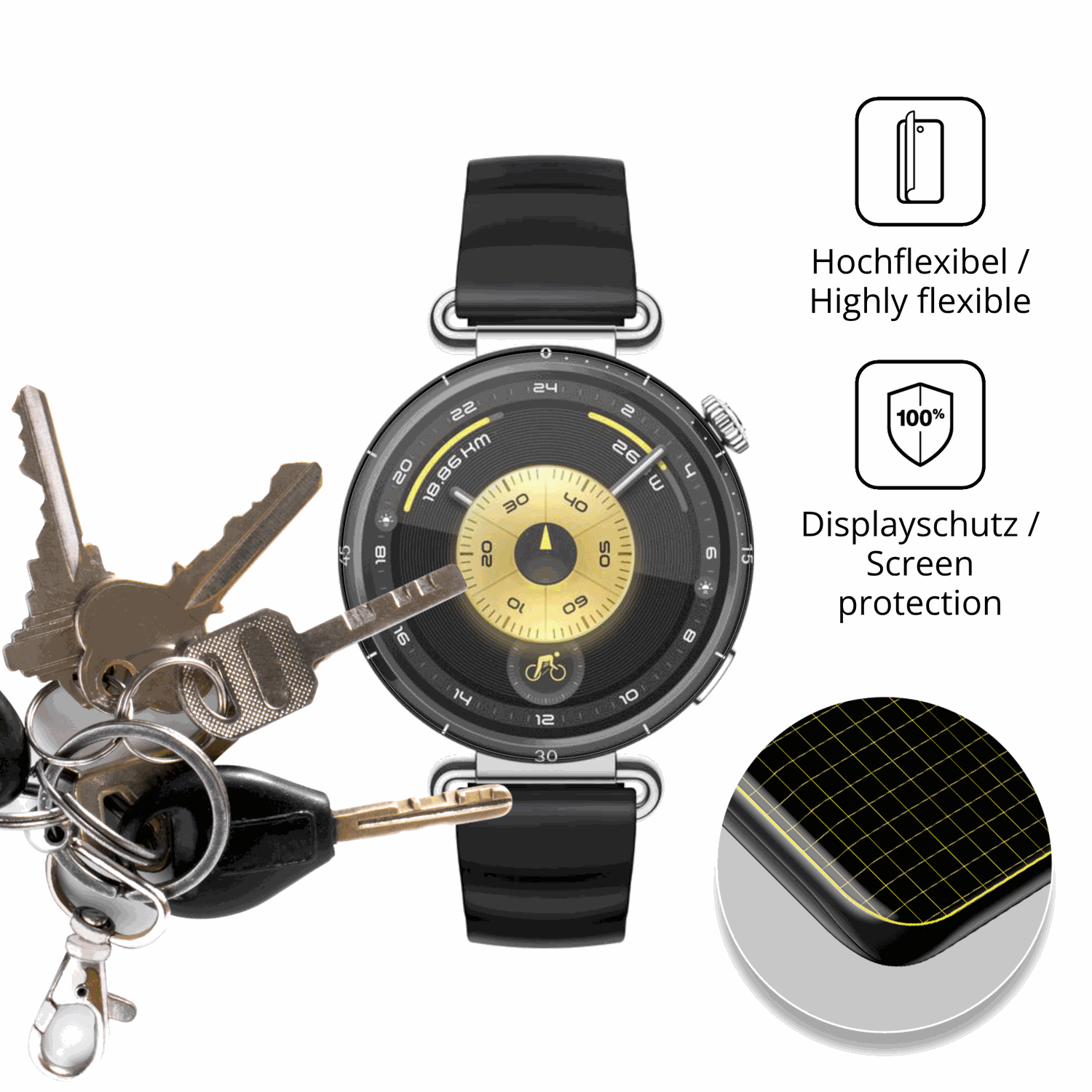 dipos Displayschutz für Huawei Watch GT6 41mm, transparente Oberfläche, perfekte Passform auch für die Rundungen