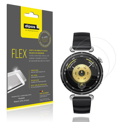 Klare Displayschutzfolie von dipos passend für Huawei Watch GT6 41mm, 100% Displayabdeckung und blasenfreie Montage