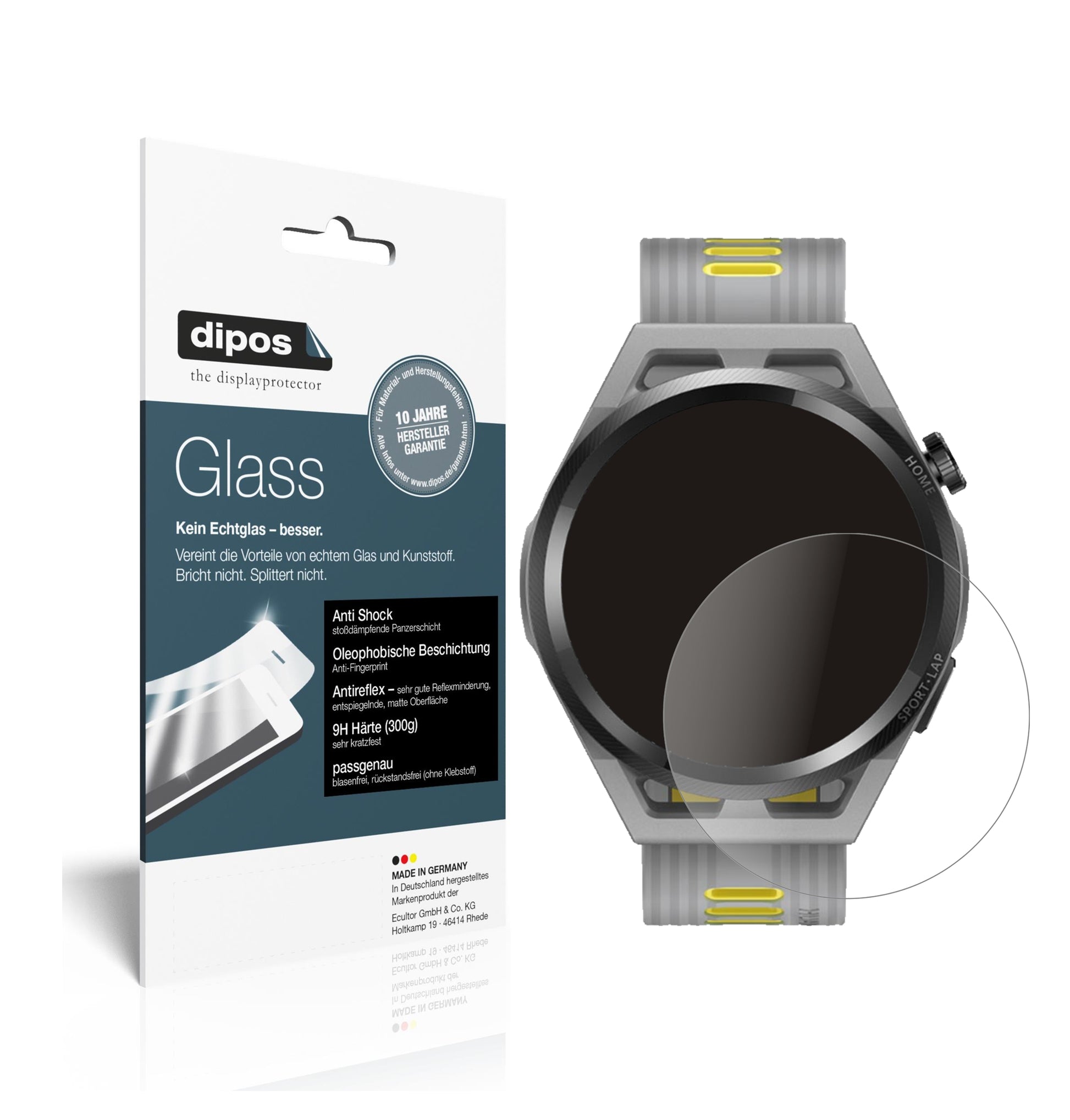 Matte Displayschutzfolie von dipos passend für Huawei Watch GT Runner, 9H kratzfest und blasenfrei montiert