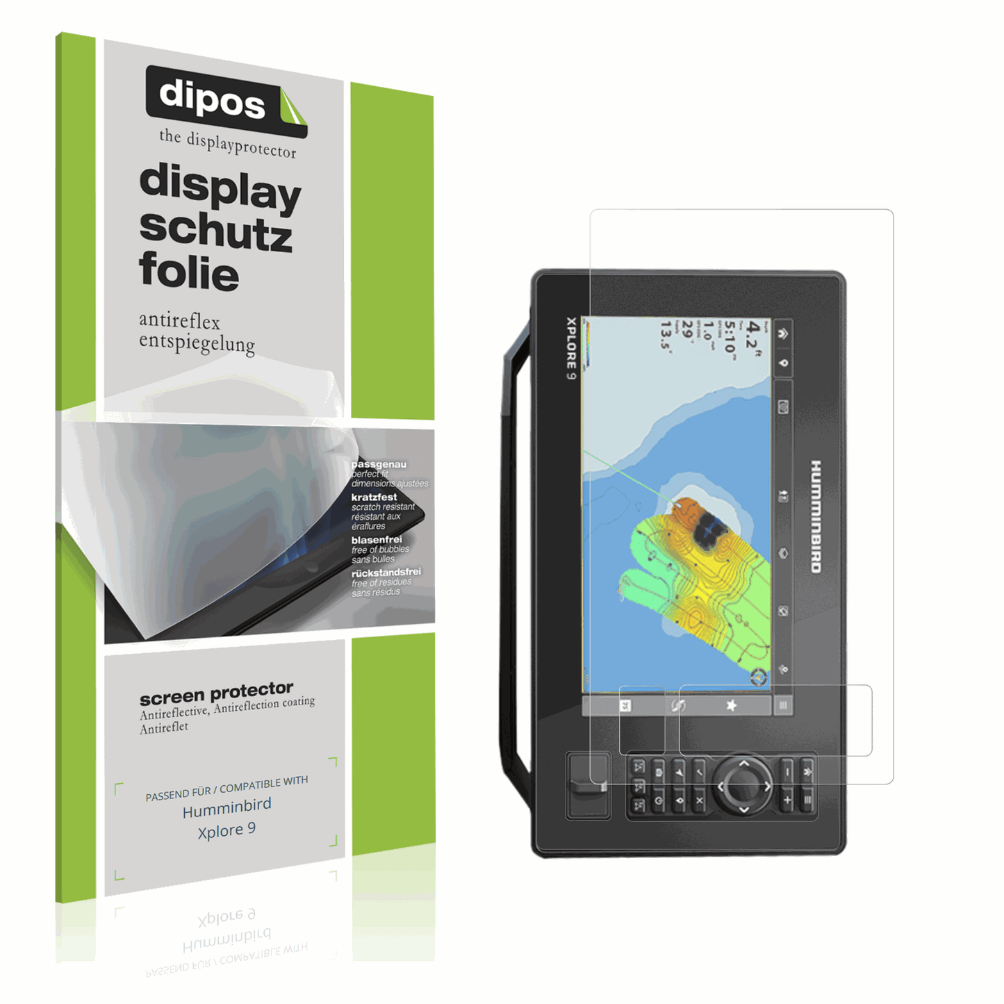 Matte Displayschutzfolie von dipos passend für Humminbird Xplore 9, präziser Zuschnitt und blasenfrei montiert