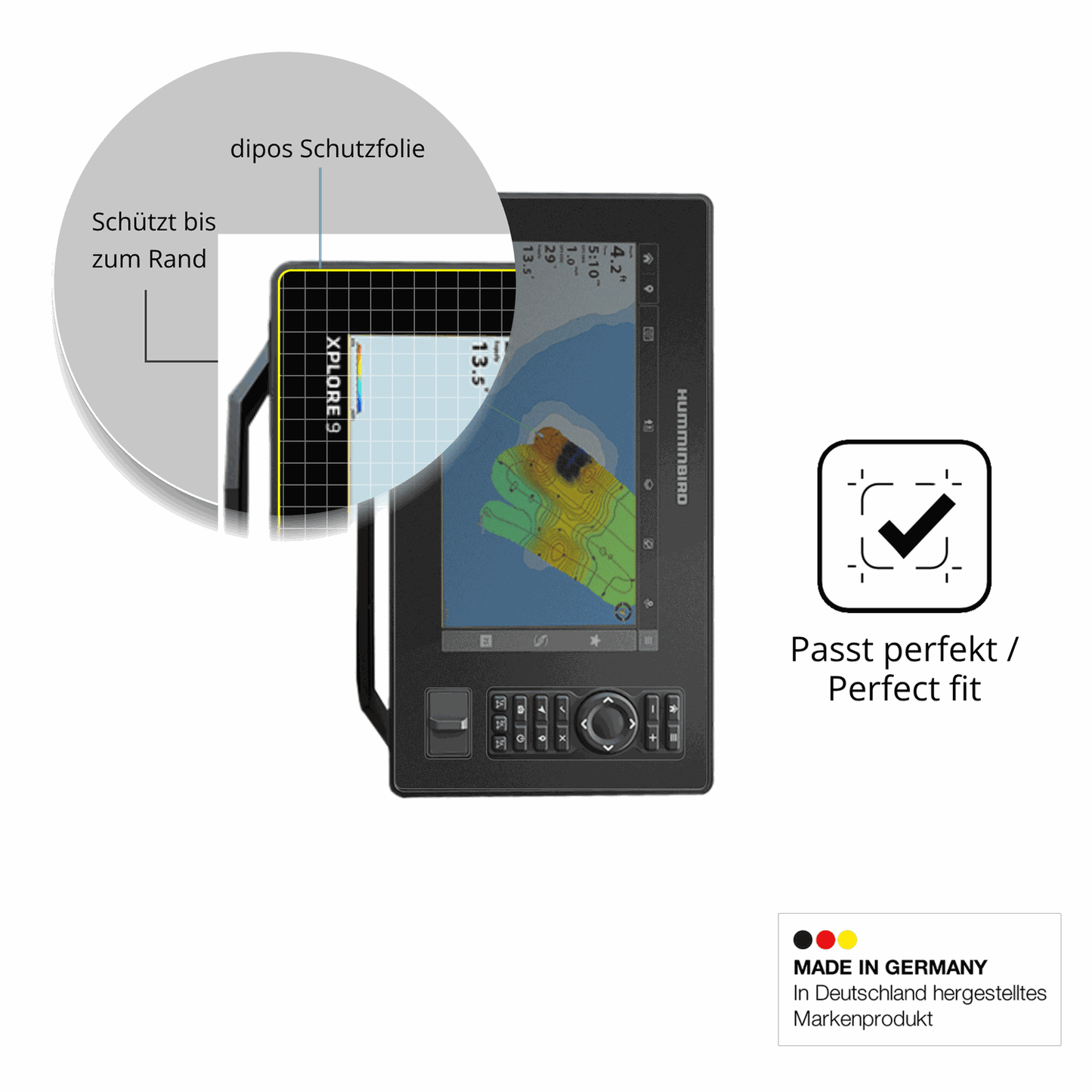 Schutz gegen Kratzer auf dem Humminbird Xplore 9 Glas durch Schlüssel oder Ähnliches