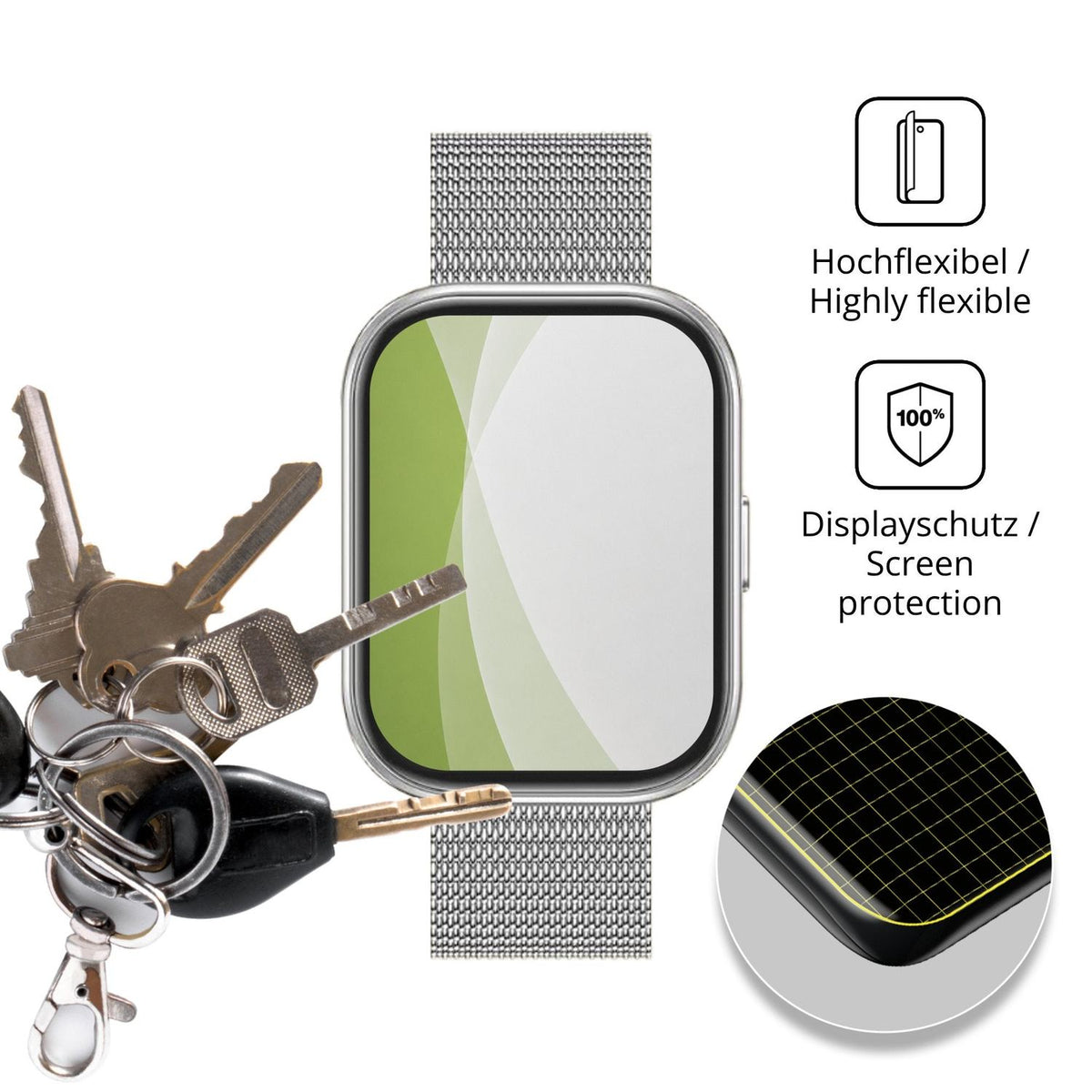 dipos Displayschutz für HXQHSTBG IW05, transparente Oberfläche, perfekte Passform auch für die Rundungen