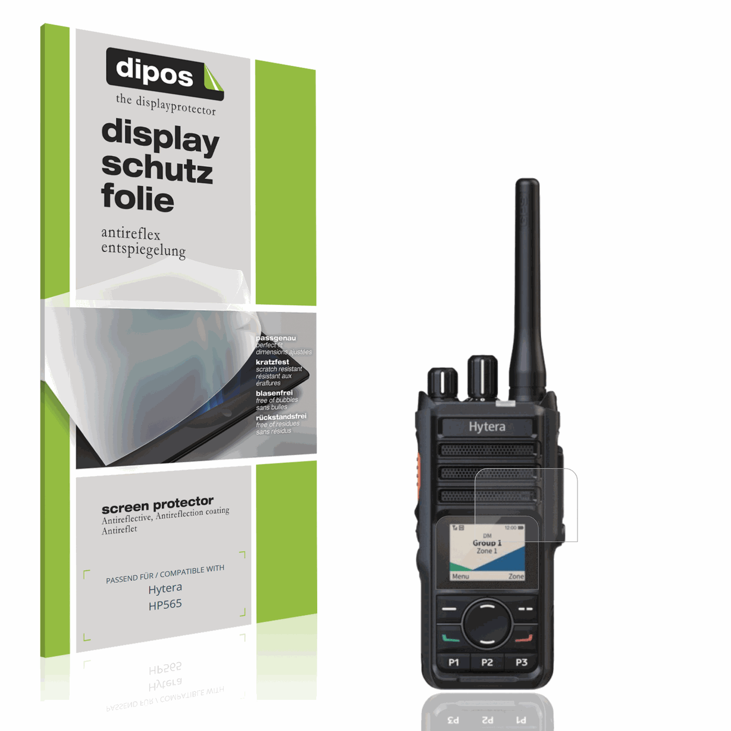 Matte Displayschutzfolie von dipos passend für Hytera HP565, präziser Zuschnitt und blasenfrei montiert
