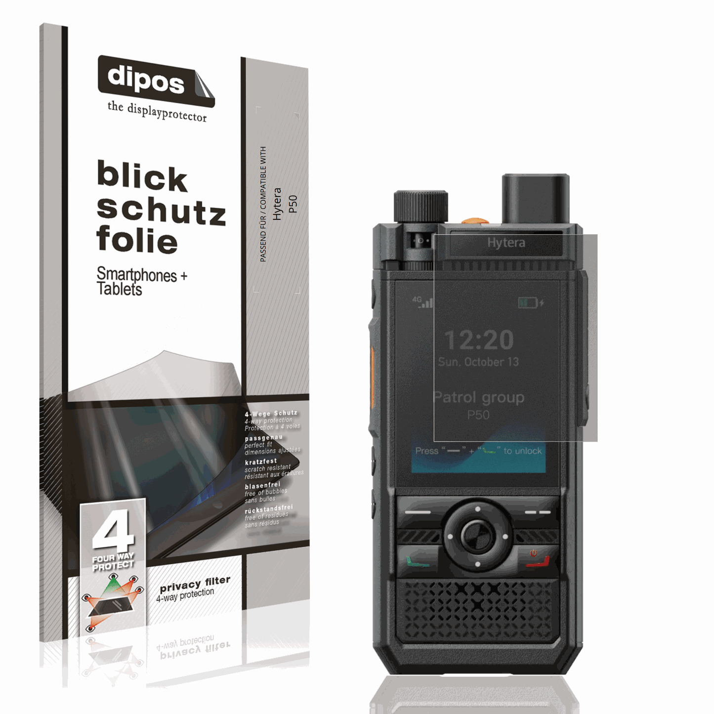 Blickschutzfolie von dipos passend für Hytera P50, präziser Zuschnitt und blasenfrei montiert