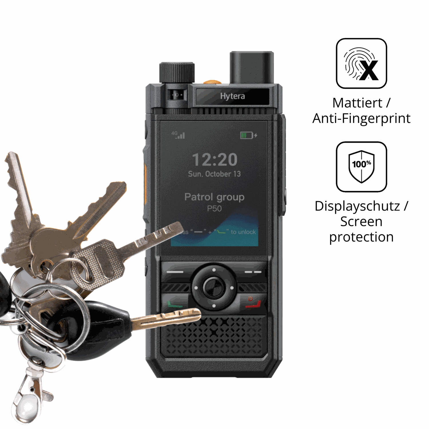 dipos Displayschutz für Hytera P50, mattierte Oberfläche, Blickschutzfilter und perfekter Passform