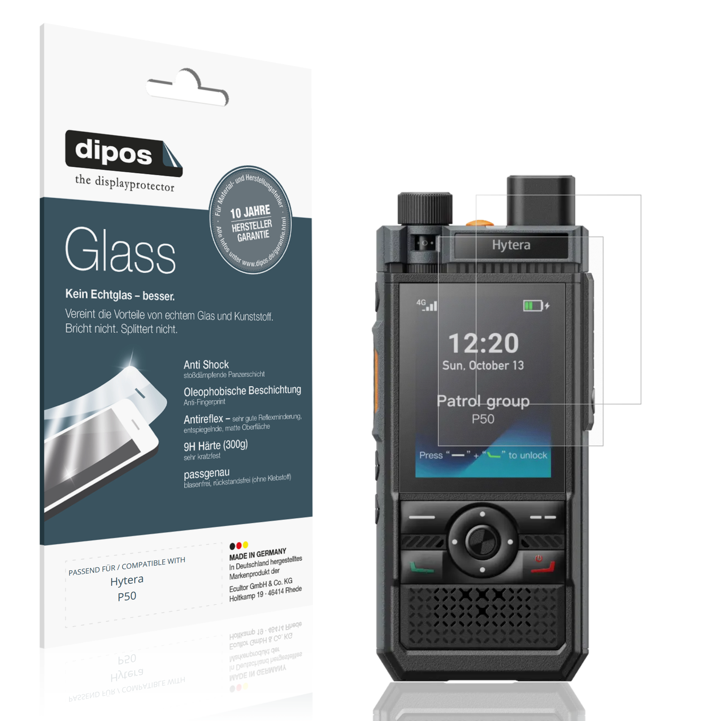 Matte Displayschutzfolie von dipos passend für Hytera P50, 9H kratzfest und blasenfrei montiert