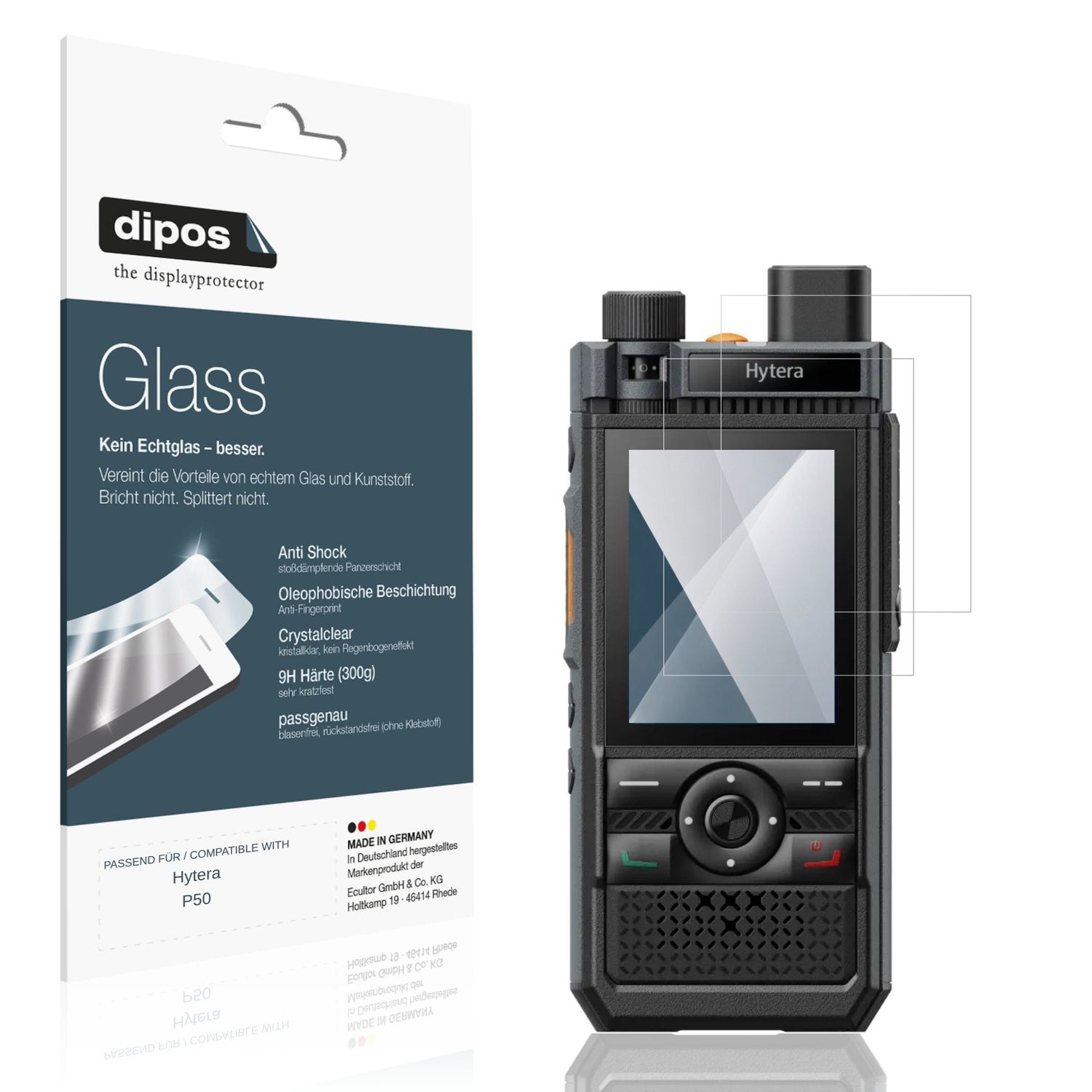 Klare Displayschutzfolie von dipos passend für Hytera P50, 9H kratzfest und blasenfrei montiert
