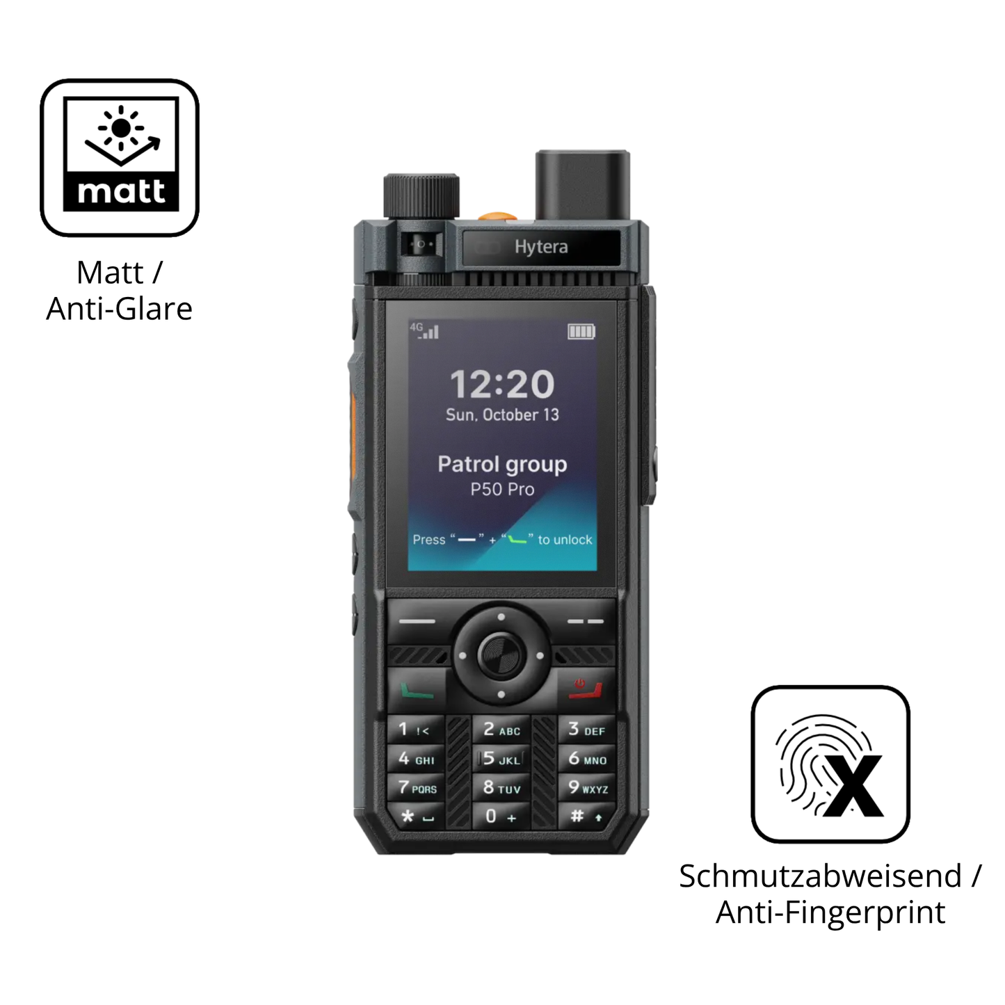 Dünne und entspiegelnde Folie passend zugeschnitten für Hytera P50 Pro