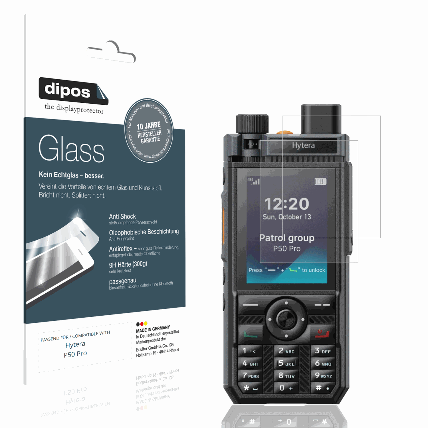 Matte Displayschutzfolie von dipos passend für Hytera P50 Pro, 9H kratzfest und blasenfrei montiert