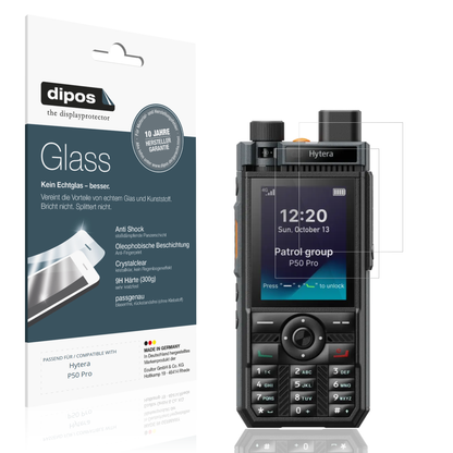 Klare Displayschutzfolie von dipos passend für Hytera P50 Pro, 9H kratzfest und blasenfrei montiert