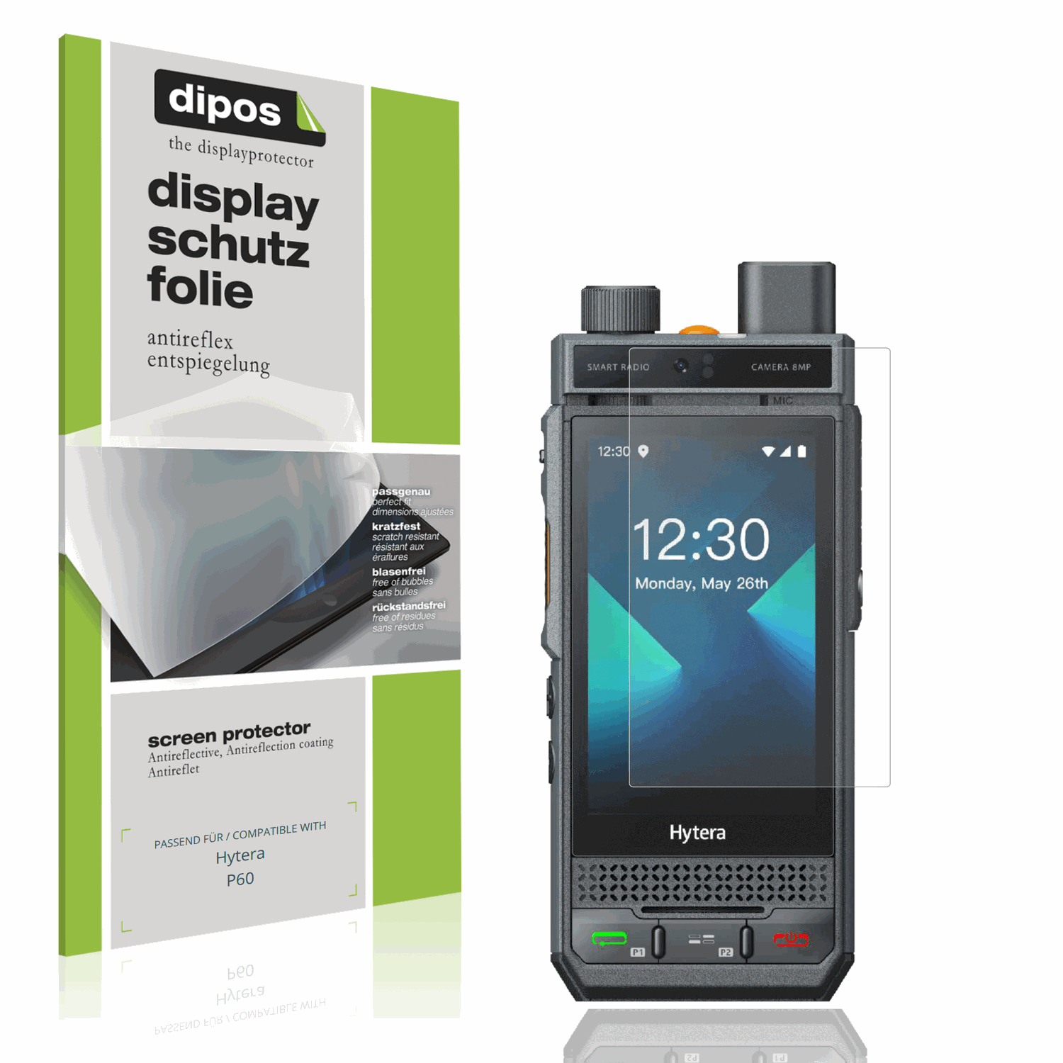 Matte Displayschutzfolie von dipos passend für Hytera P60, präziser Zuschnitt und blasenfrei montiert
