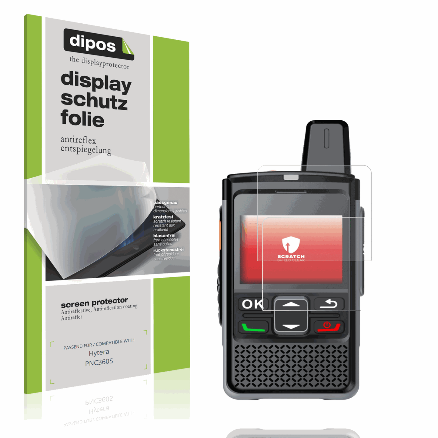 Matte Displayschutzfolie von dipos passend für Hytera PNC360S, präziser Zuschnitt und blasenfrei montiert