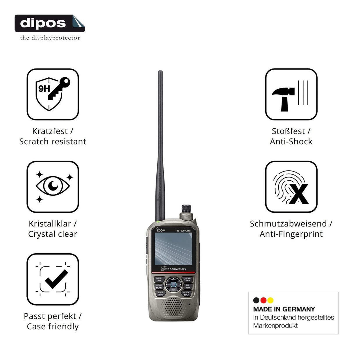 2x Screen Protector for Icom ID-52E PLUS 60th Flexible Glass 9H dipos