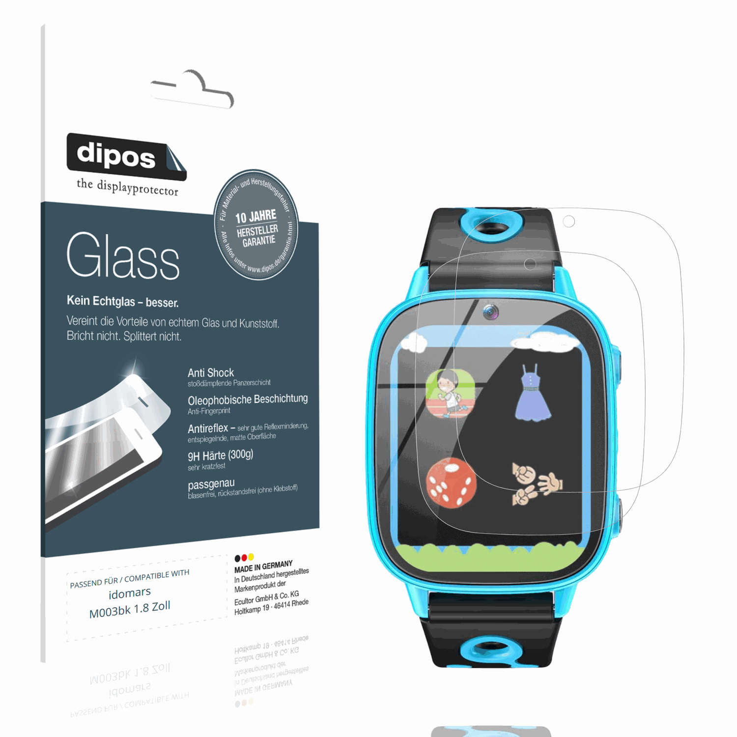 Matte Displayschutzfolie von dipos passend für idomars M003bk 1.8 Zoll, 9H kratzfest und blasenfrei montiert