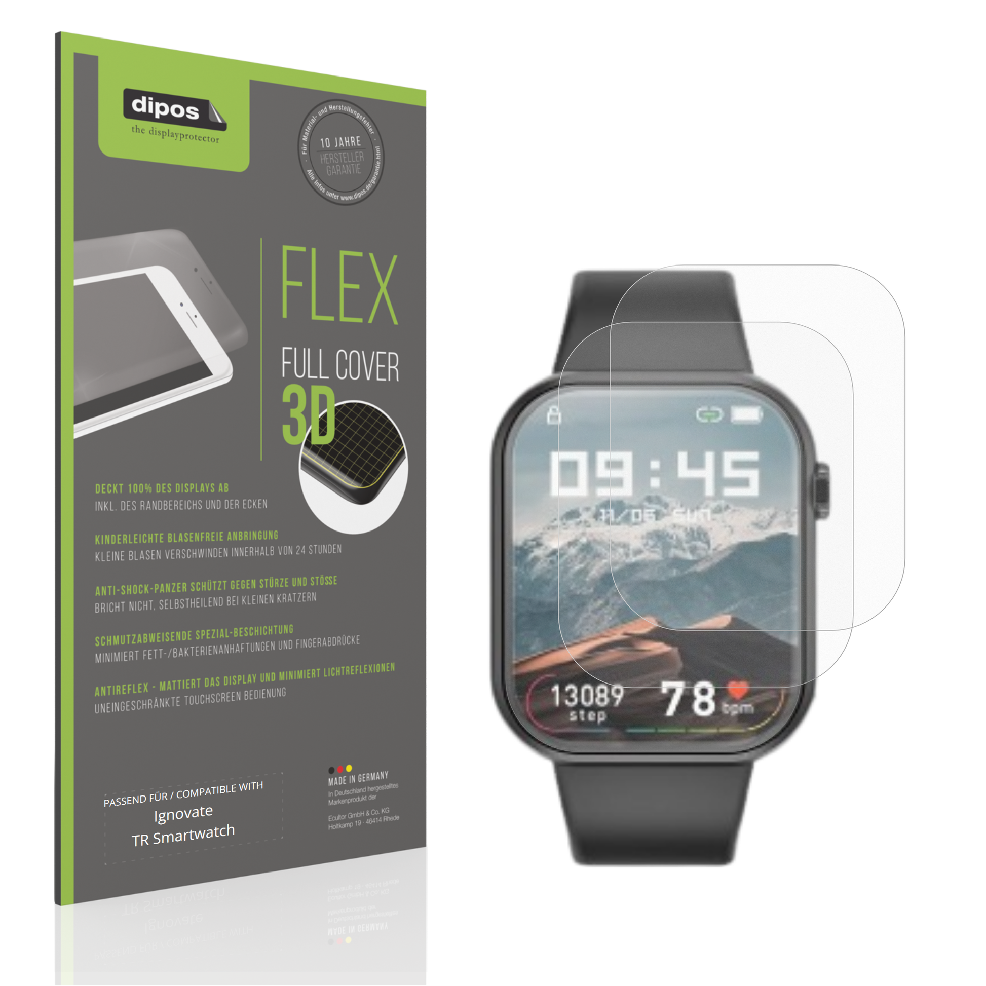 Matte Displayschutzfolie von dipos passend für ignovatetr smartwatch, 100% Displayabdeckung und blasenfreie Montage