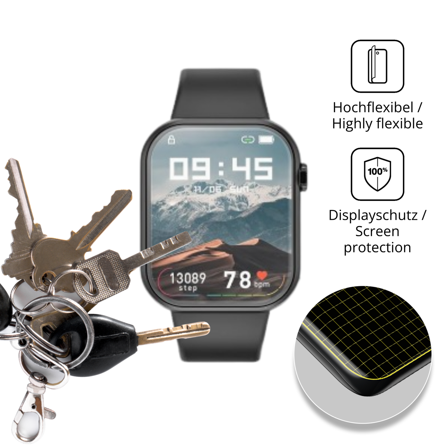 dipos Displayschutz für ignovatetr smartwatch, transparente Oberfläche, perfekte Passform auch für die Rundungen