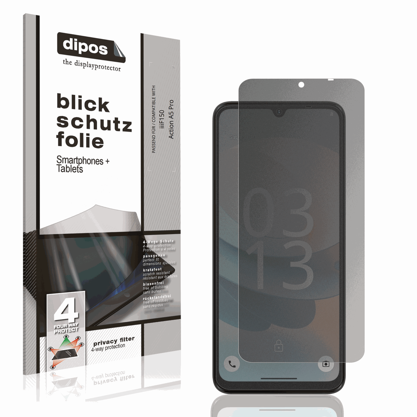 Blickschutzfolie von dipos passend für iiif150action a5 pro, präziser Zuschnitt und blasenfrei montiert