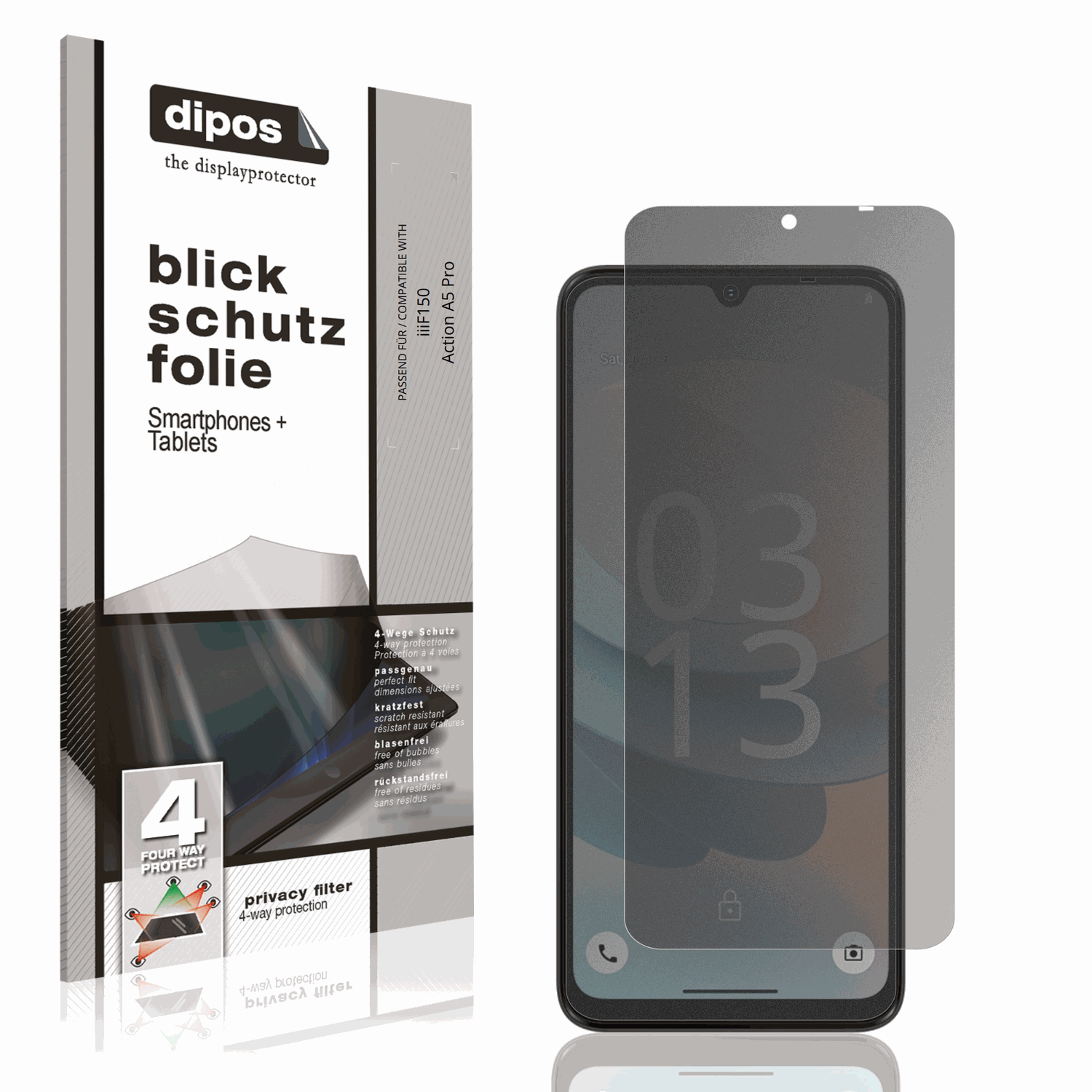 Blickschutzfolie von dipos passend für iiif150action a5 pro, präziser Zuschnitt und blasenfrei montiert