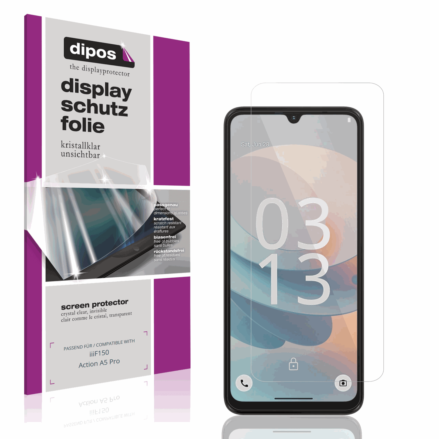 Klare Displayschutzfolie von dipos passend für iiif150action a5 pro, präziser Zuschnitt und blasenfrei montiert