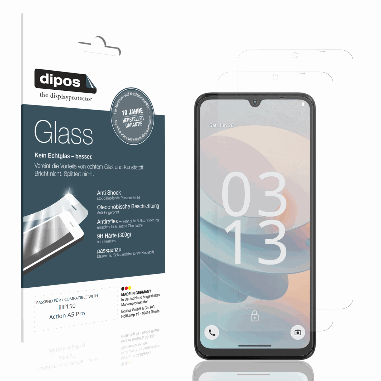 Matte Displayschutzfolie von dipos passend für iiif150action a5 pro, 9H kratzfest und blasenfrei montiert