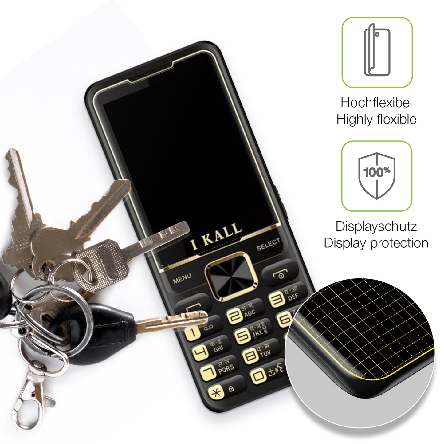 dipos Displayschutz für iKall K99 Pro, transparente Oberfläche, perfekte Passform auch für die Rundungen