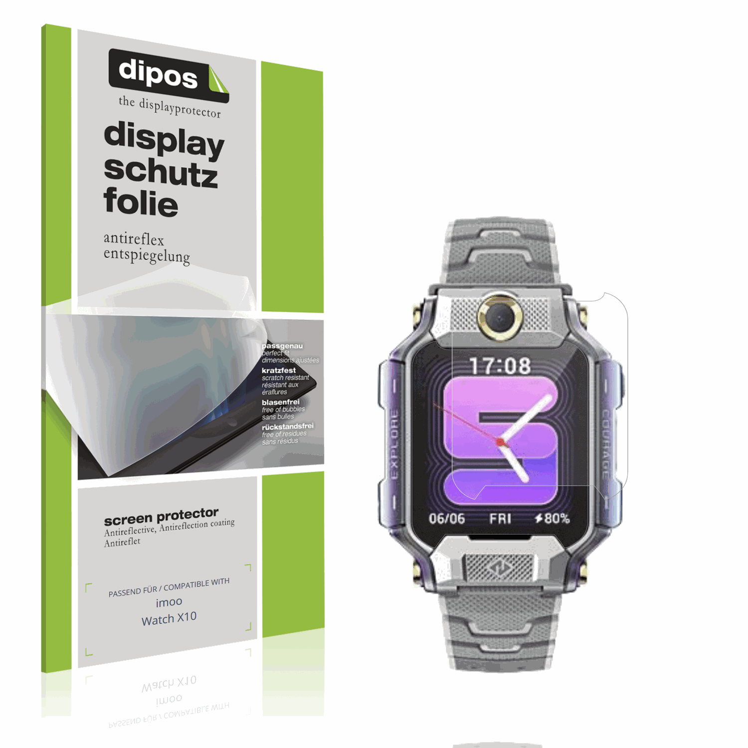 Matte Displayschutzfolie von dipos passend für imoo Watch X10, präziser Zuschnitt und blasenfrei montiert