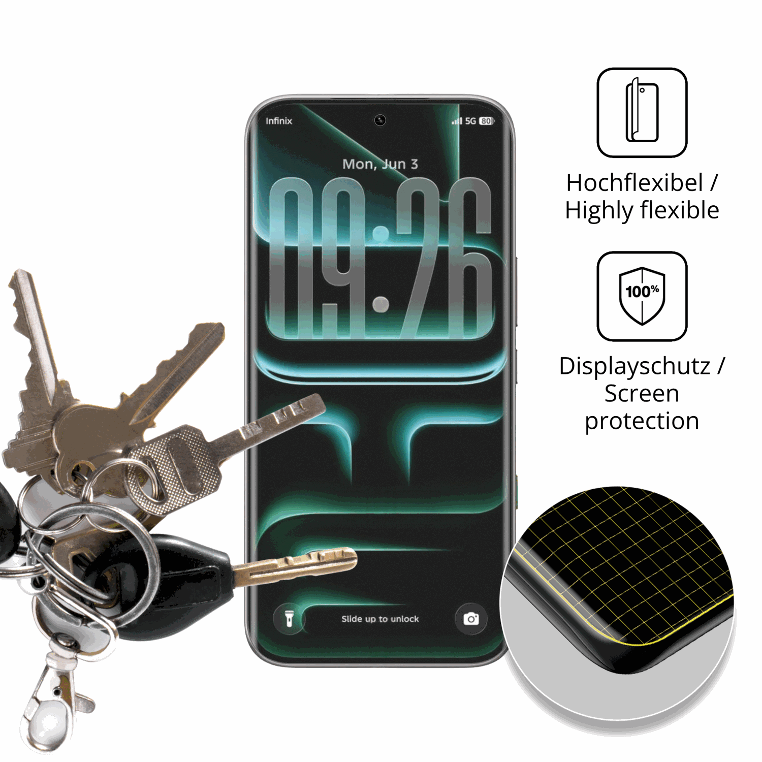 dipos Displayschutz f�r Infinix Note Edge, transparente Oberfl�che, perfekte Passform auch f�r die Rundungen