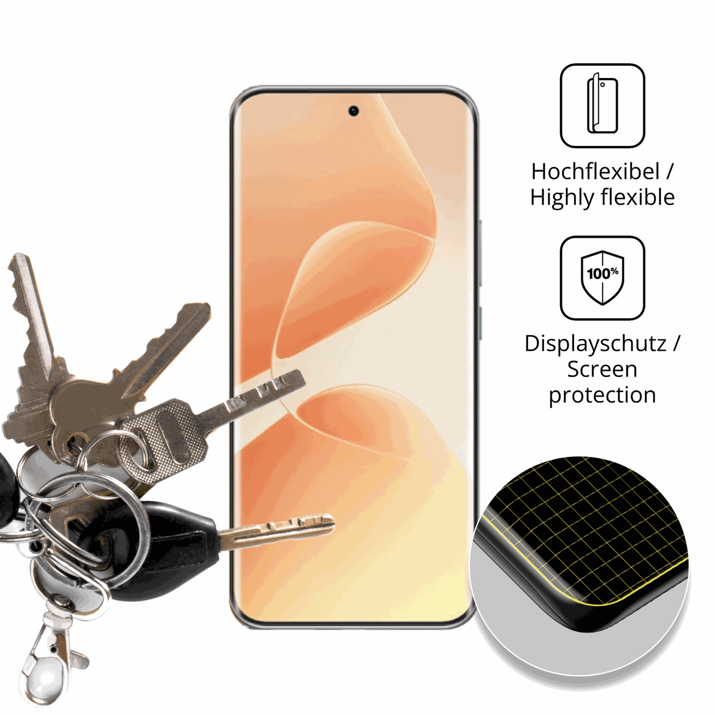 dipos Displayschutz für infinixhot 60 pro plus, transparente Oberfläche, perfekte Passform auch für die Rundungen
