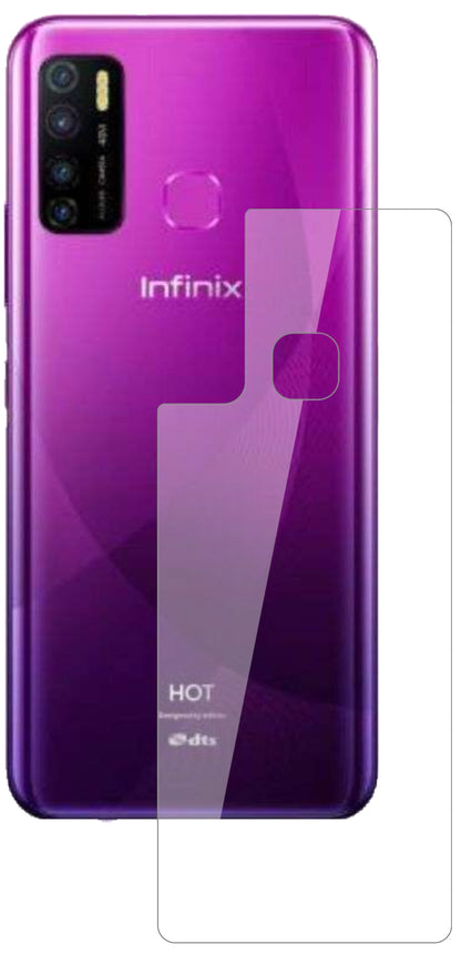 InfinixHot 9 Rückseite mit aufgebrachter dipos Flex Schutzfolie, glasklare Darstellung ohne Einschränkungen