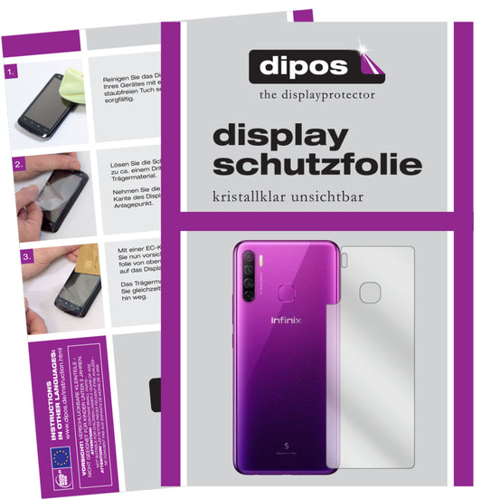 Klare Displayschutzfolie von dipos passend für Infinix S5 Lite Rückseite, präziser Zuschnitt und blasenfrei montiert
