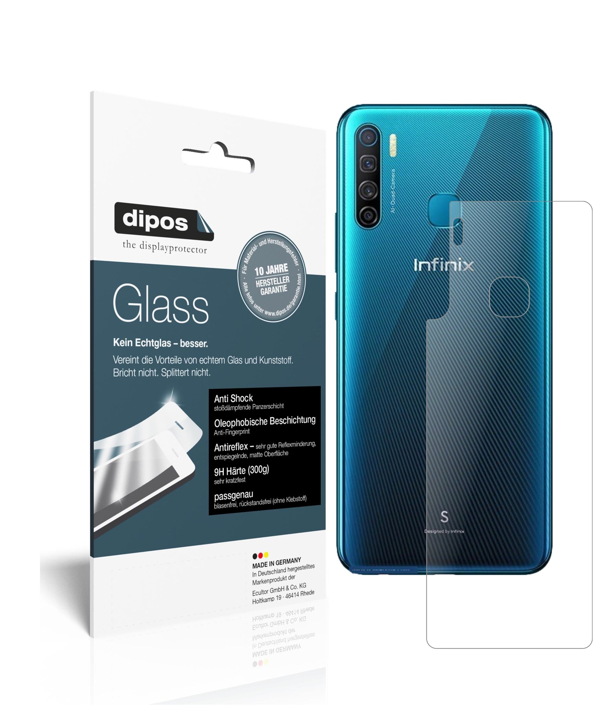 Mattes Panzerglas: Schutz vor Brüchen, Fingerabdrücken und Bildschirmblendung für Infinix-S5 Rückseite