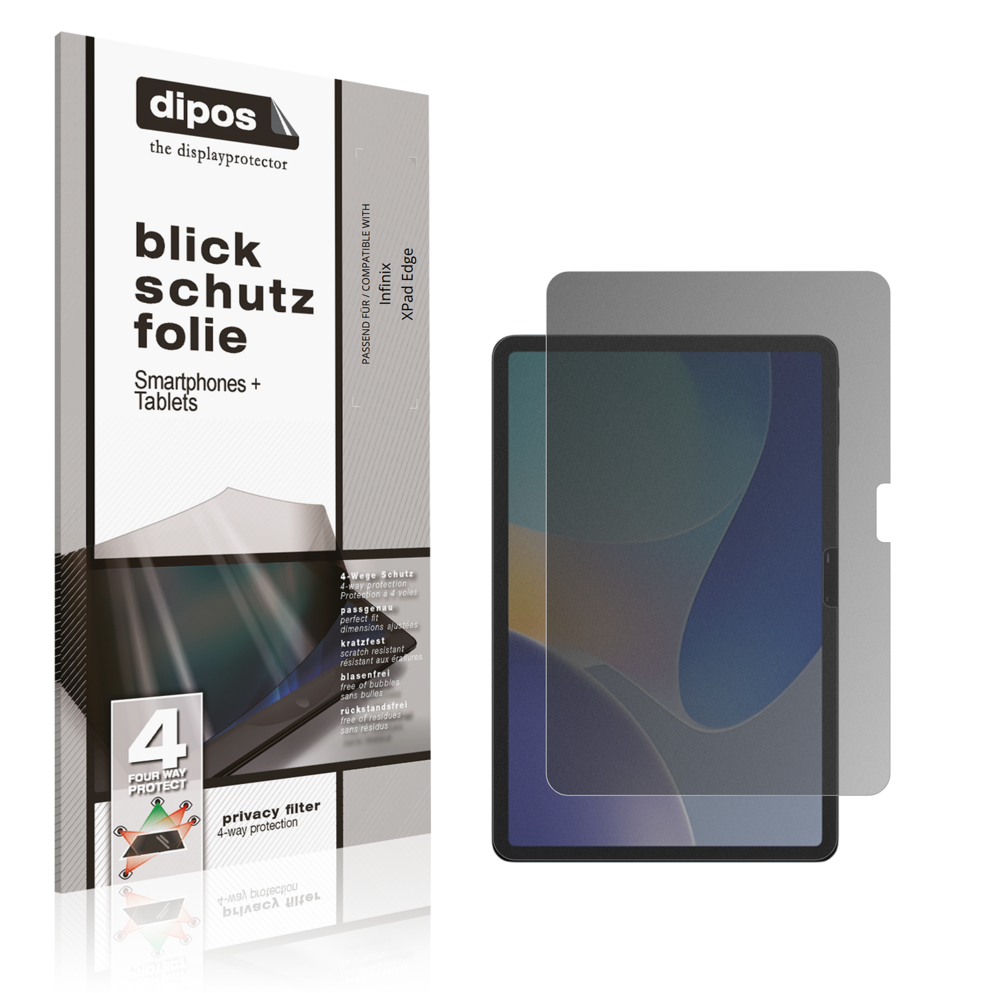 Blickschutzfolie von dipos passend für Infinix XPad Edge, präziser Zuschnitt und blasenfrei montiert