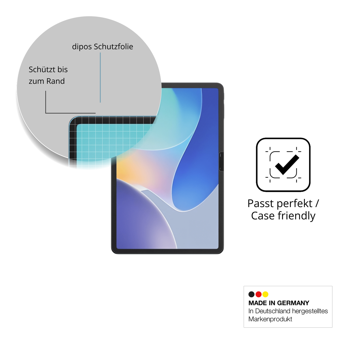 Schutzglasfolie mit optimaler Passform, zur Verwendung mit Hüllen geeignet