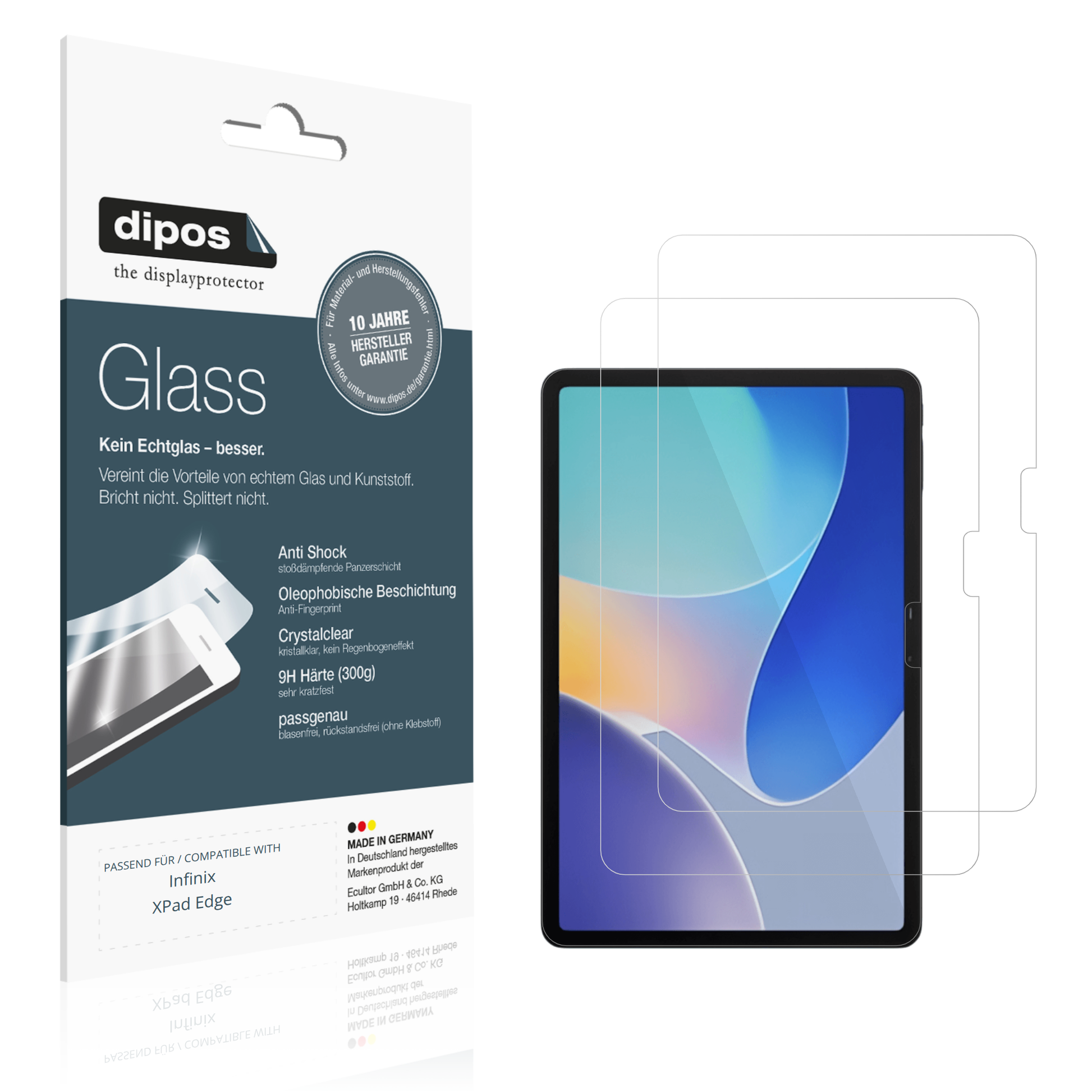 Klare Displayschutzfolie von dipos passend für Infinix XPad Edge, 9H kratzfest und blasenfrei montiert