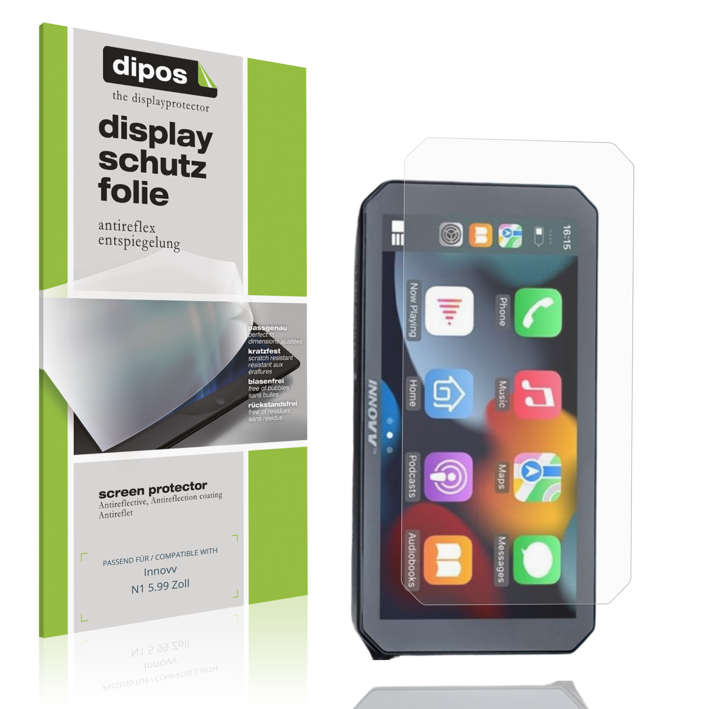 Matte Displayschutzfolie von dipos passend für Innovv N1 5.99 Zoll, präziser Zuschnitt und blasenfrei montiert